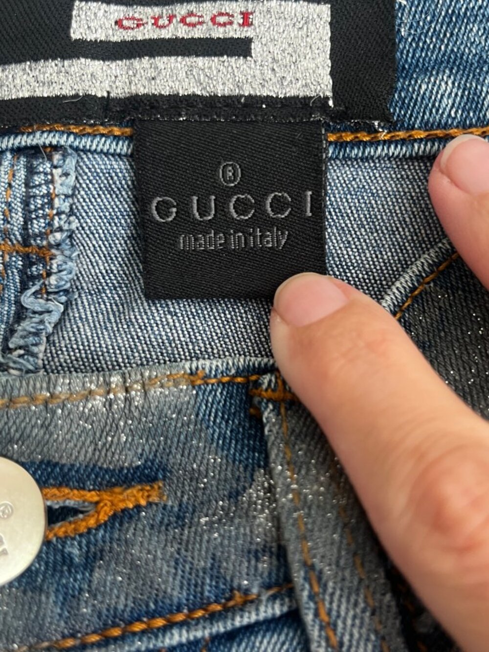 vintage gucci bootcut low waisted jeans with silver metallic paint size xs - Picture 5 of 6